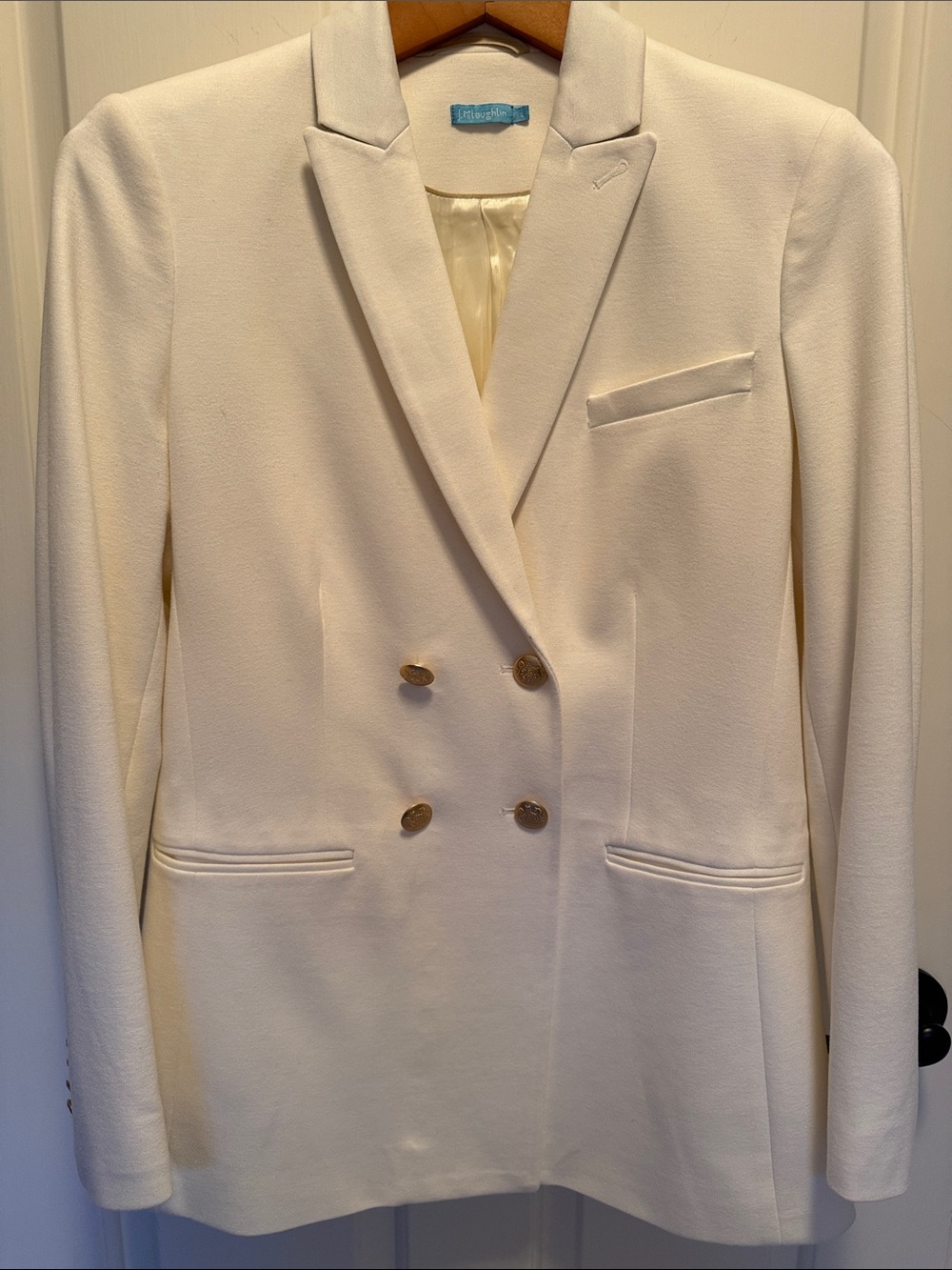 J. McLaughlin Cream Double-Breasted Blazer with Gold Buttons